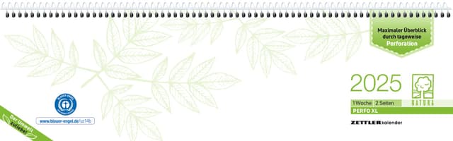 📅 Zettler - Tischquerkalender 2025 Perfo XL Recycling 36,2x10,6cm 🌿