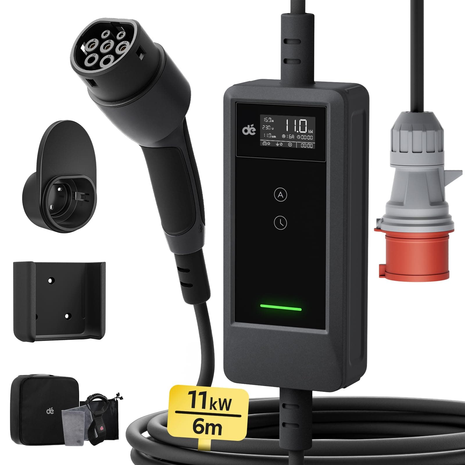 Mobile Wallbox/Ladestation 11kW [6m|3-phasig|6-16A] mit Einstellbarer Ladeleistung Angebot bei HelloDeals