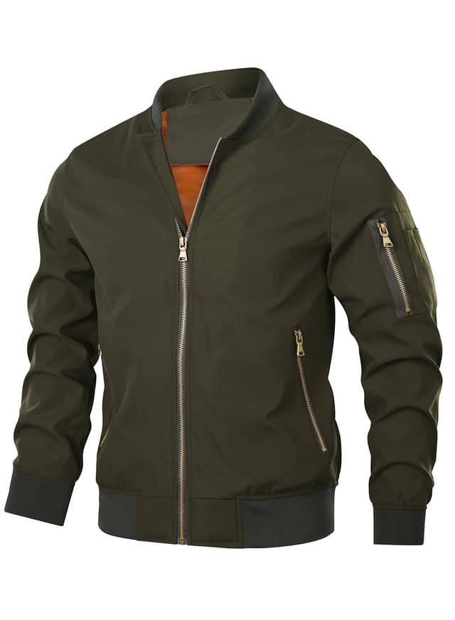 🔥 HOOD CREW Herren Bomberjacke Leichte Dünne Lässige Jacke Windbreaker Übergangsjacke S Armeegrün