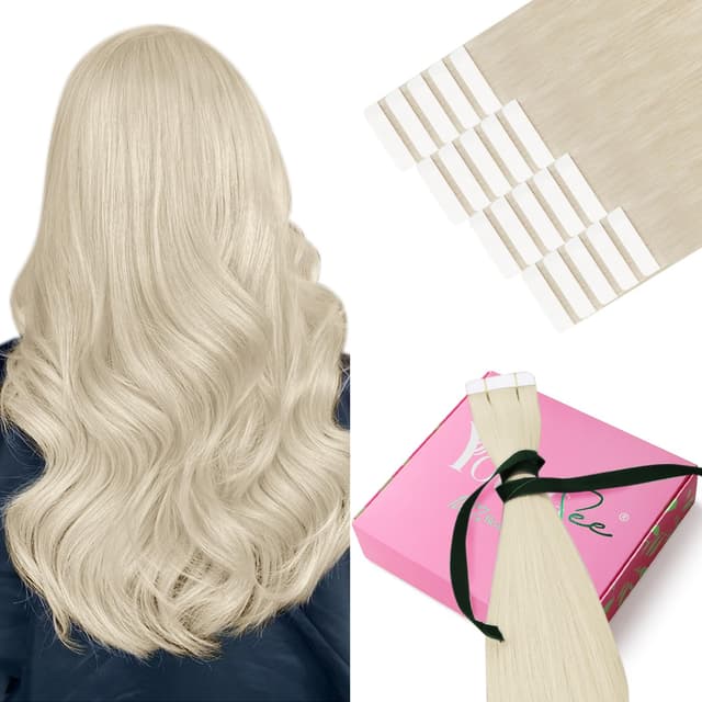 YoungSee Tape Extensions Platinblond Echthaar 40 cm - 2-Tape-1-#60A