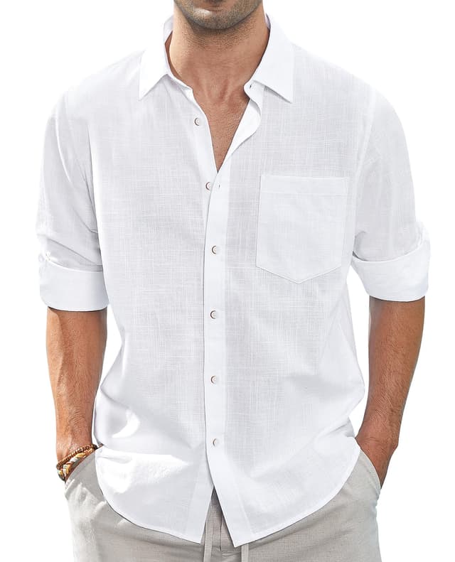 👔 J.VER Leinenhemd Herren Hemd Langarmhemd Regular Fit Strandhemd Baumwolle Business Linen Shirt Sommer Freizeithemd Beach Casual Shirt M Weiß 👔
