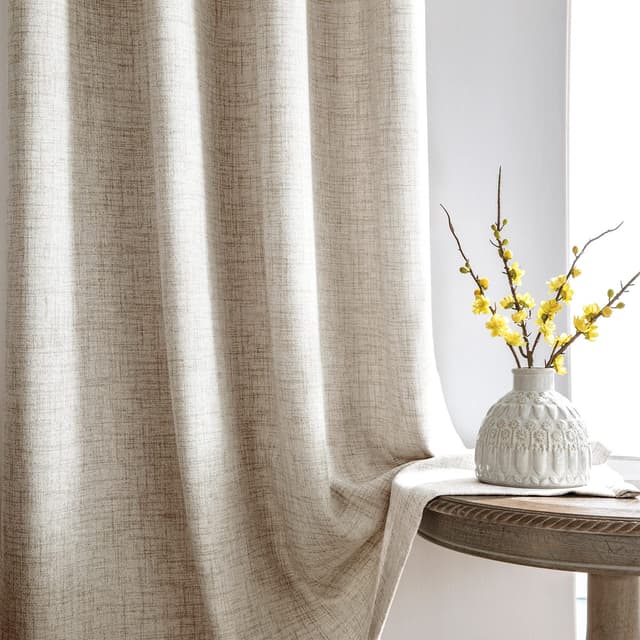 🌟 Melodieux Gardinen mit Kräuselband Beige Leinen Optik 🏡 2er Set