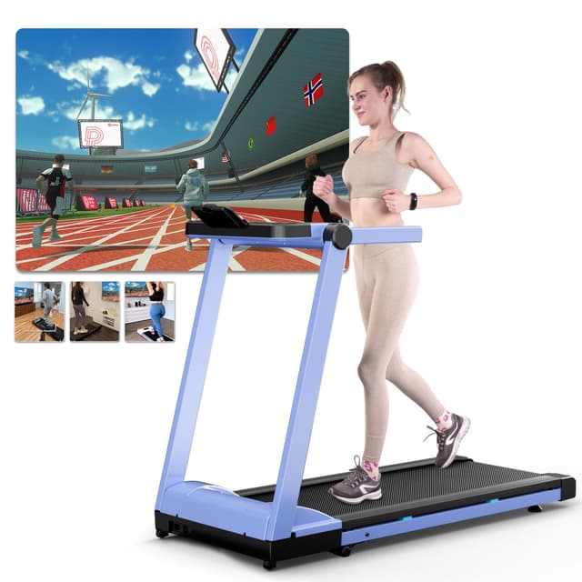 🏃‍♂️ Superun Klappbares Laufband mit Steigung bis 16 km/h und APP 📱 - Blau-Schwarz