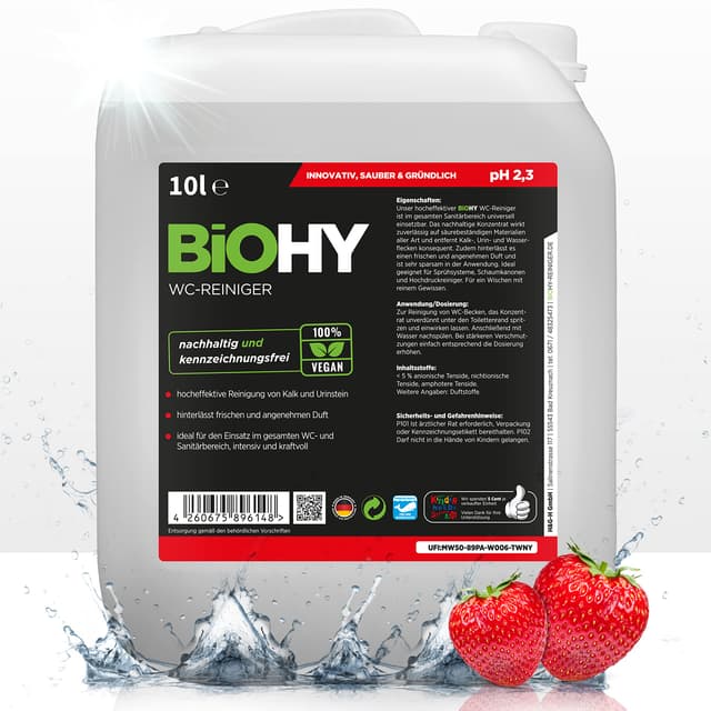 BiOHY WC-Reiniger (10 Liter Kanister) | Bio Toilettenreiniger mit frischem Schaum | EXTRA STARK | Badreiniger Gel