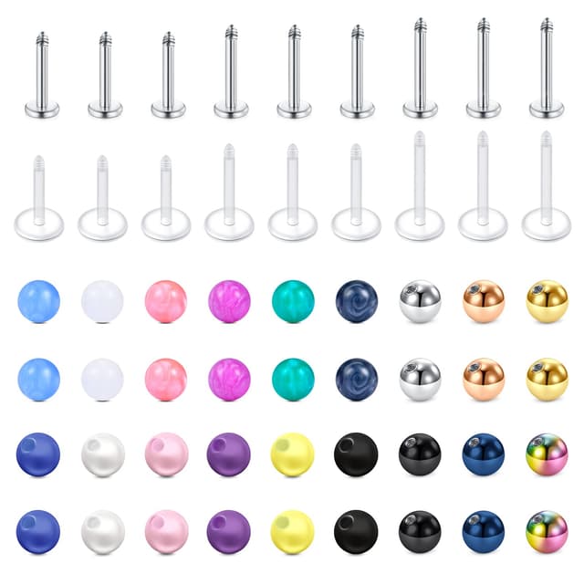 Longita 16G 6-10MM Stab Piercing Lippe Chirurgenstahl & Acryl Ersatzkugeln 🌟