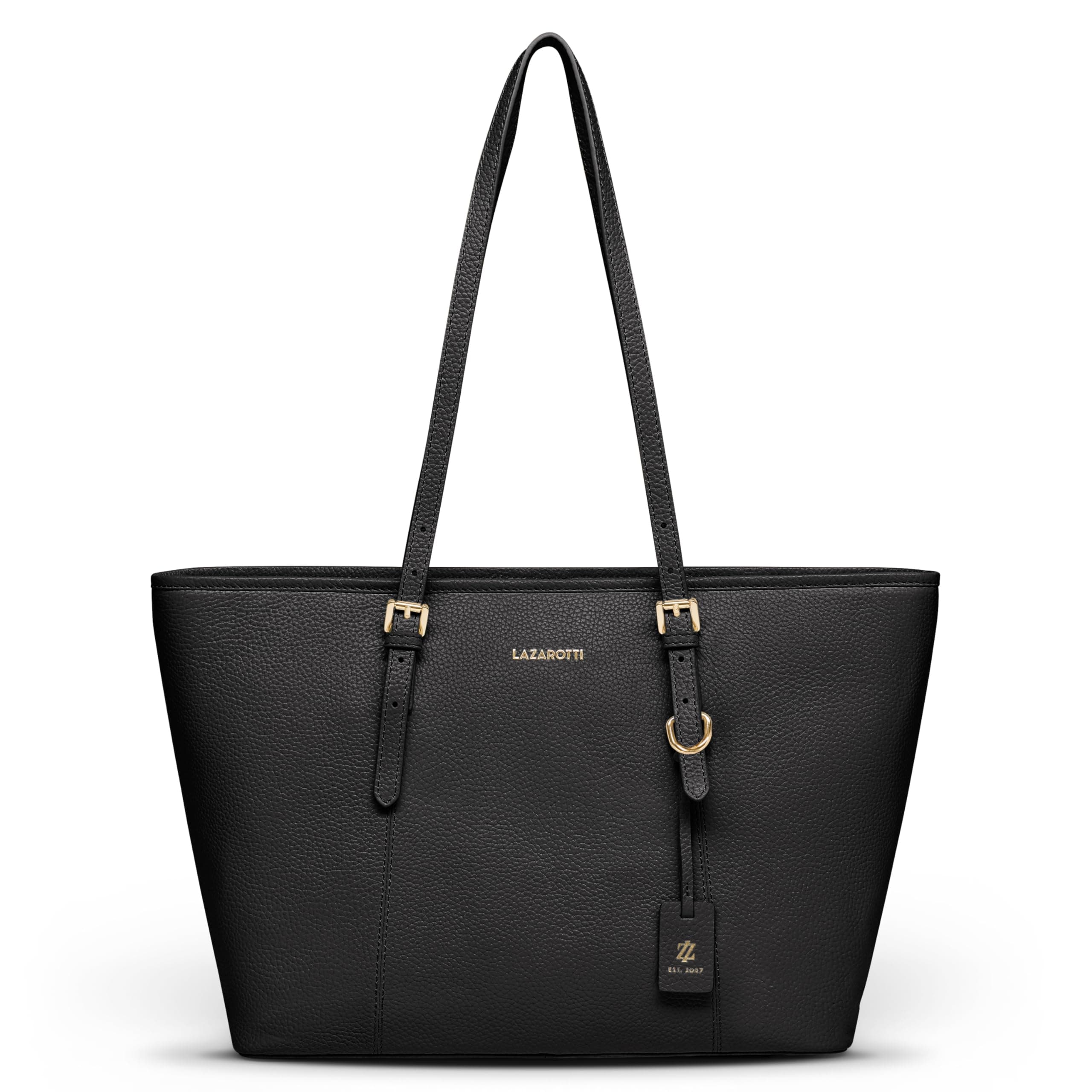 Lazarotti Bologna Damen Shopper aus Echt-Leder 😍 | Tote Bag mit längenverstellbaren Trägern | Schultertasche 35 cm Schwarz