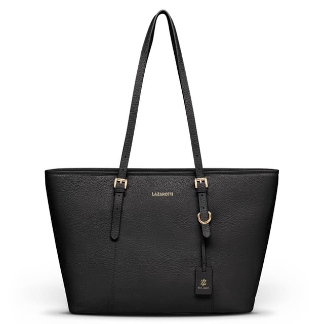 Lazarotti Bologna Damen Shopper aus Echt-Leder 😍 | Tote Bag mit längenverstellbaren Trägern | Schultertasche 35 cm Schwarz