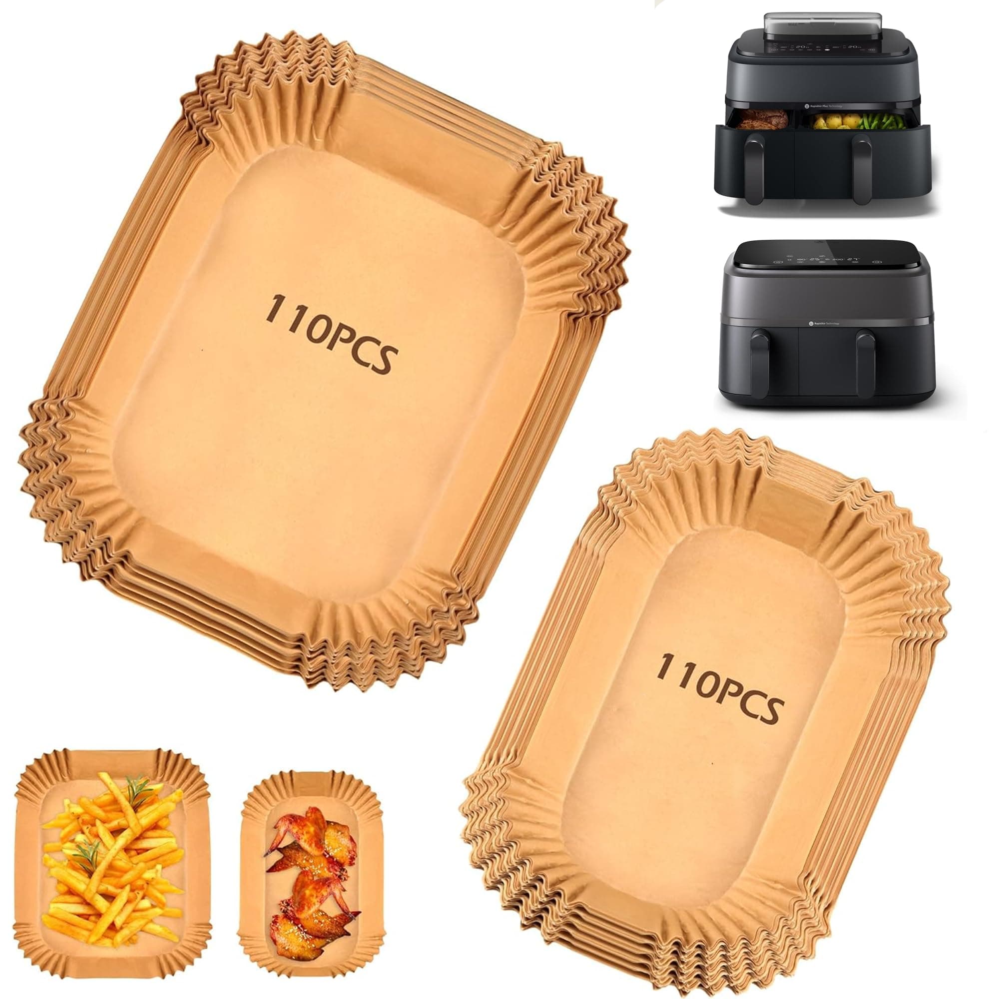 Hivio 220 Stück Airfryer Backpapier für Philips Dual Basket Airfryer 3000-serie 6L/3L, 5000-Serie 6L/3L