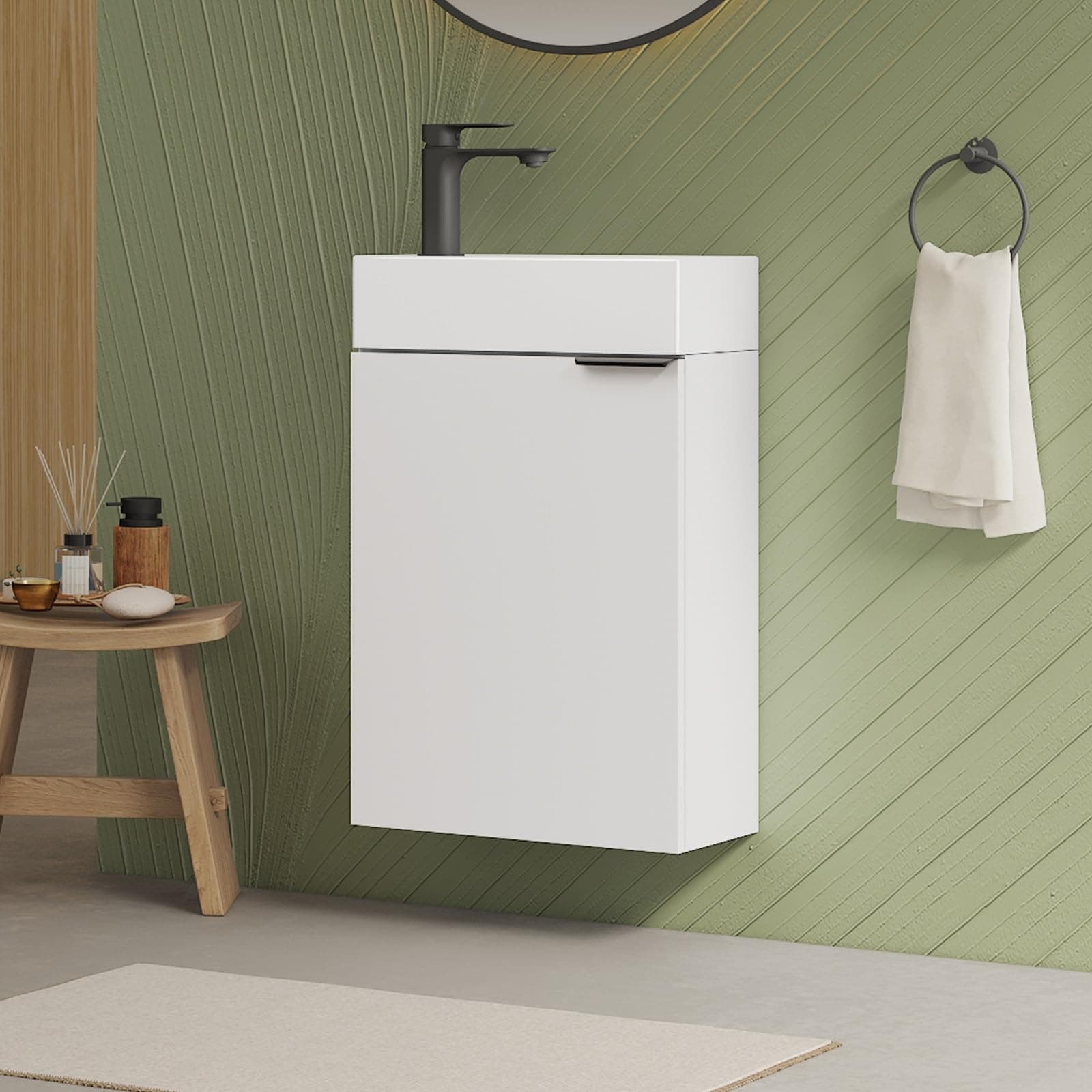 EMKE Waschbecken mit Unterschrank 41 cm, Kompaktes Waschtisch-Set mit Keramikbecken für Gäste-WC & kleines Bad, Weiß