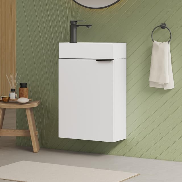 EMKE Waschbecken mit Unterschrank 41 cm, Kompaktes Waschtisch-Set mit Keramikbecken für Gäste-WC & kleines Bad, Weiß
