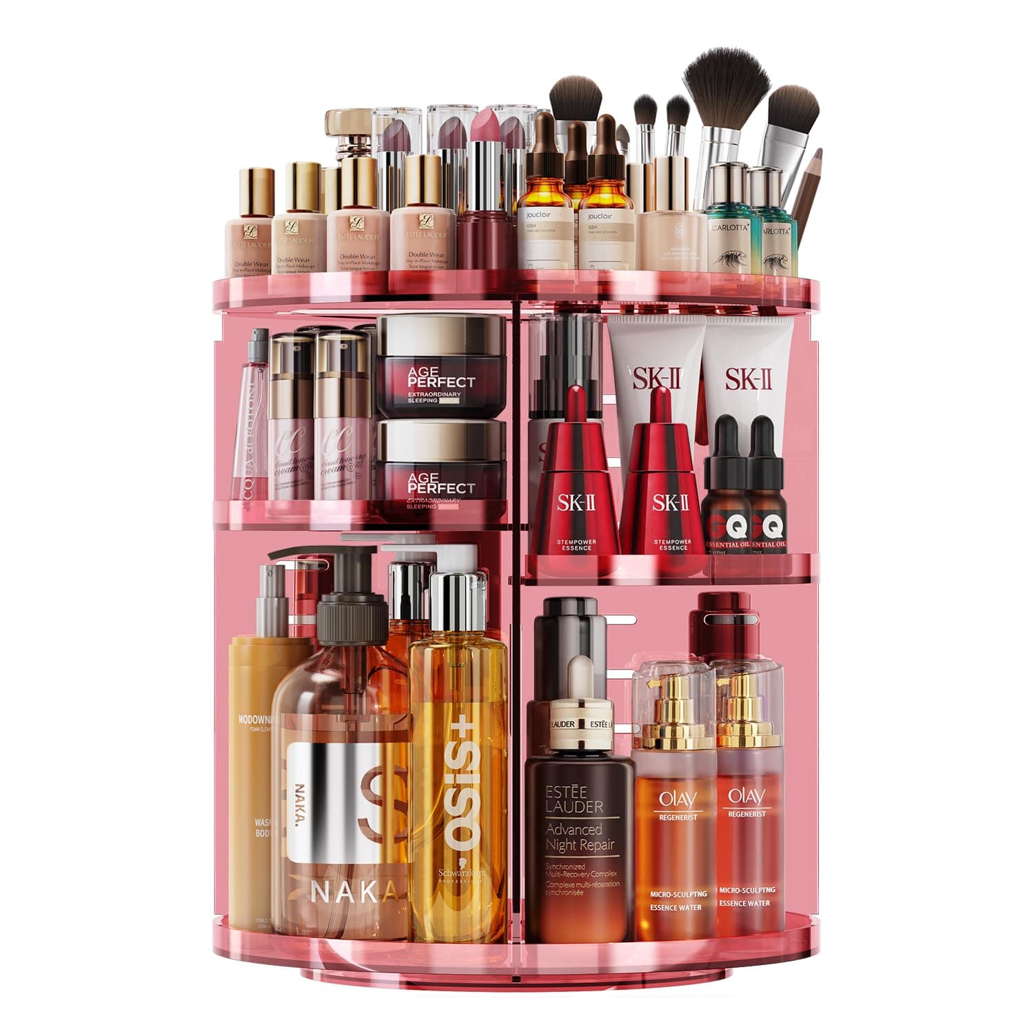 Auxmir Make Up Organizer mit 9 Einstellbaren Stufen, 360° Drehbar Schminktisch Kosmetik Organizer, Extra Größer Verbessert Schmink Organizer Skincare für Dresser Schlafzimmer Badezimmer, Rosa 🌟