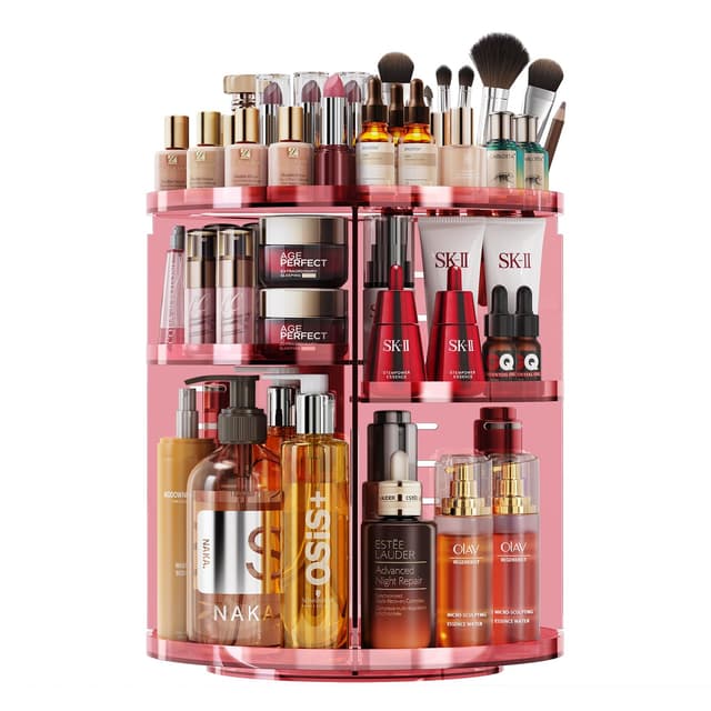Auxmir Make Up Organizer mit 9 Einstellbaren Stufen, 360° Drehbar Schminktisch Kosmetik Organizer, Extra Größer Verbessert Schmink Organizer Skincare für Dresser Schlafzimmer Badezimmer, Rosa 🌟