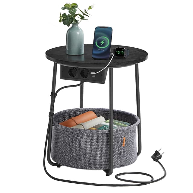 VASAGLE Beistelltisch rund mit Stauraum und Steckdose 🛋️