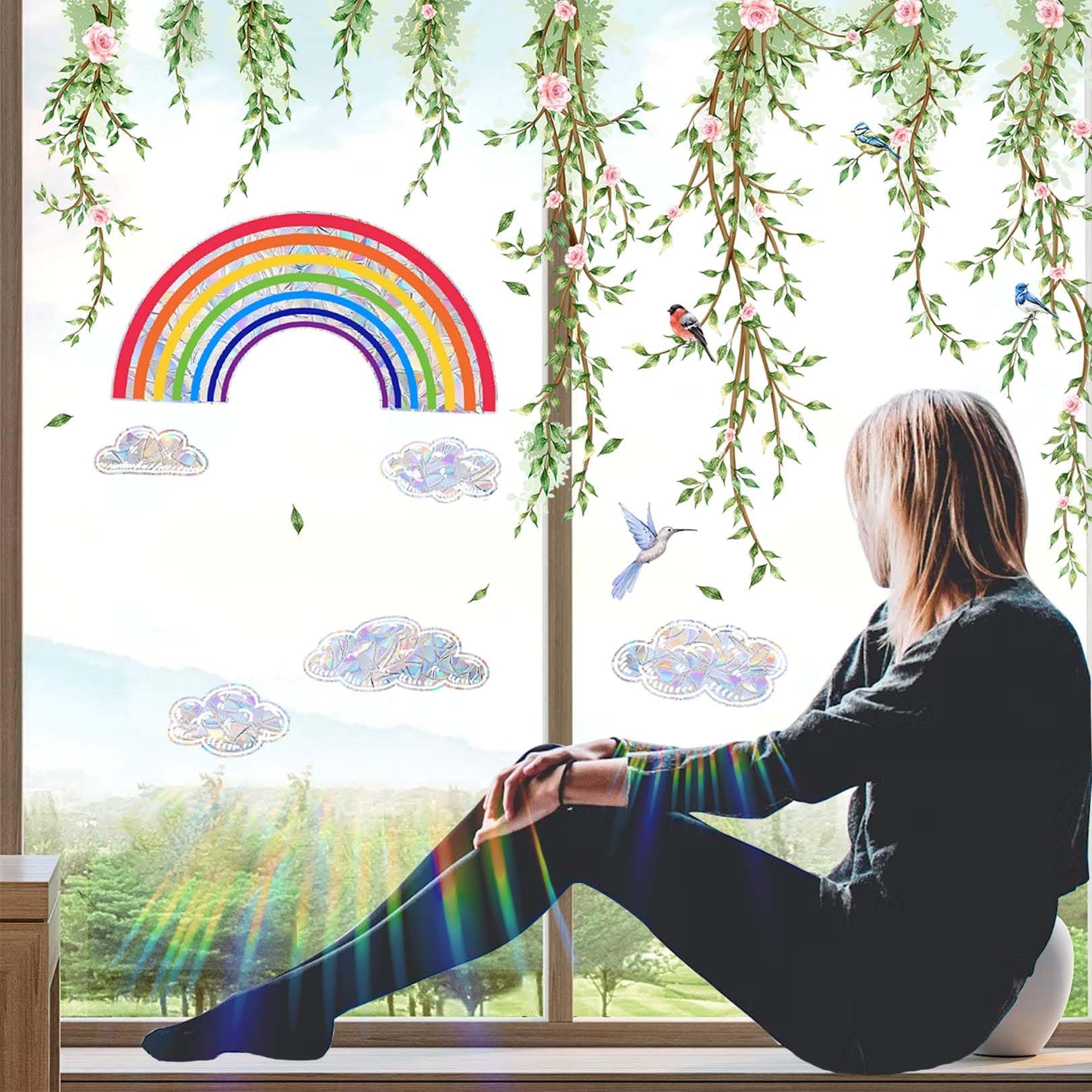 Fensterbilder Vögel Blumen & Fensteraufkleber Vogelschutz 🌸🦜🌈