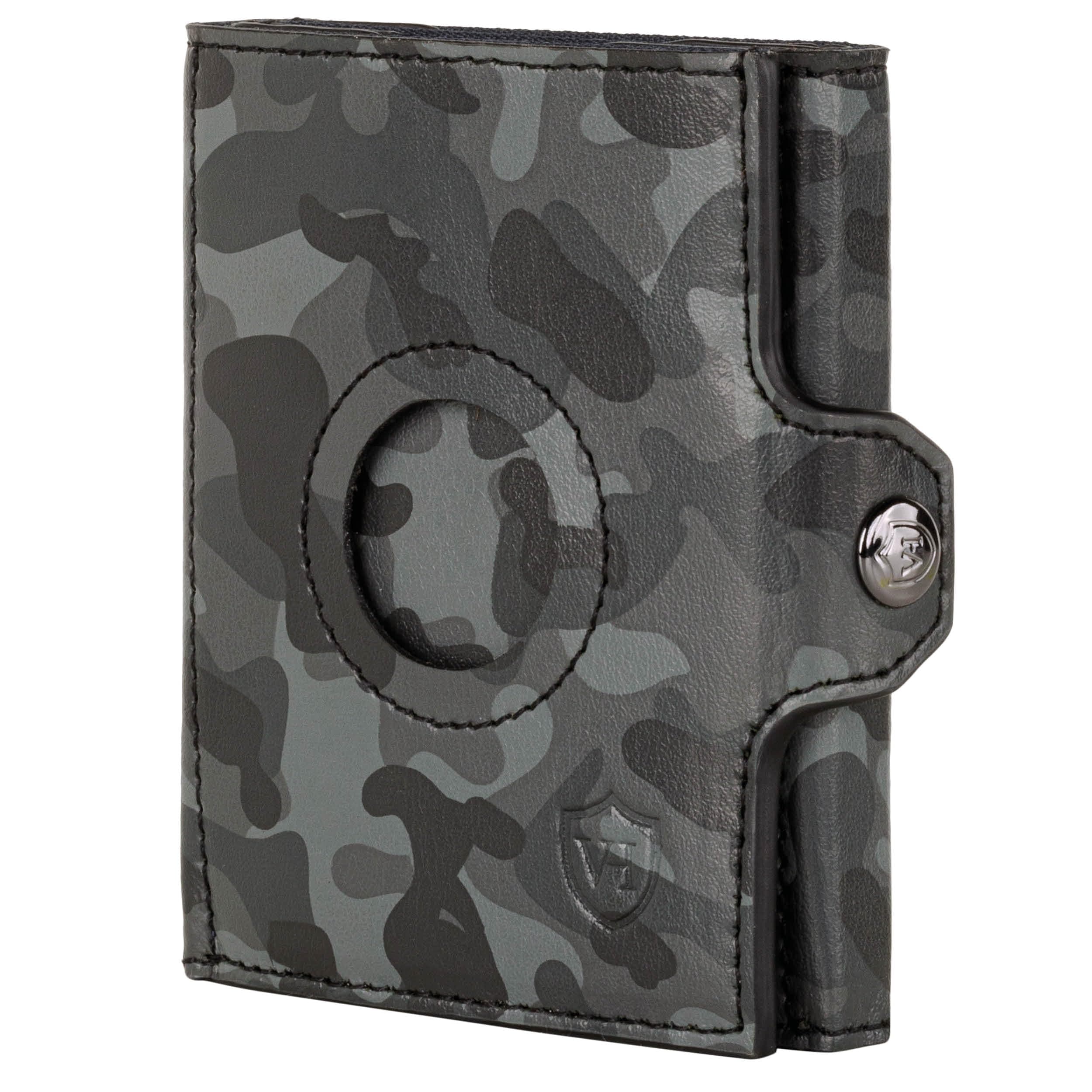 VON HEESEN Airtag Slim Wallet mit XL Münzfach & RFID-Schutz 🌟 Echtes Leder - Mini Geldbörse - Kreditkartenetui - Portemonnaie (Camouflage) Schwarz Grau Camouflage XL MÜNZFACH & AIRTAG FACH
