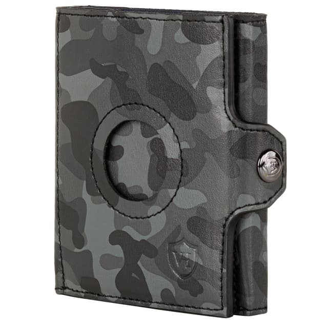 VON HEESEN Airtag Slim Wallet mit XL Münzfach & RFID-Schutz 🌟 Echtes Leder - Mini Geldbörse - Kreditkartenetui - Portemonnaie (Camouflage) Schwarz Grau Camouflage XL MÜNZFACH & AIRTAG FACH