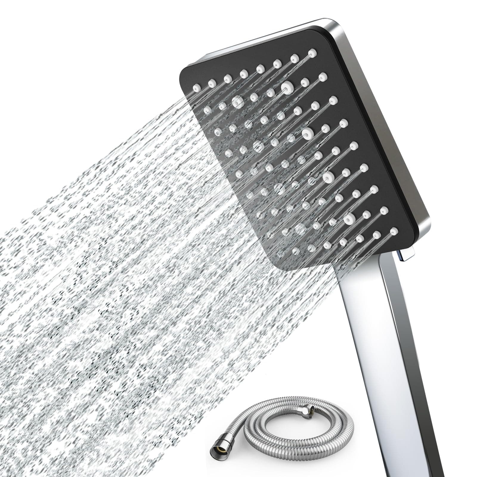 Newentor Duschkopf mit Schlauch in Mattschwarz 🚿 Hochdruck Handbrause mit 6 Strahlarten