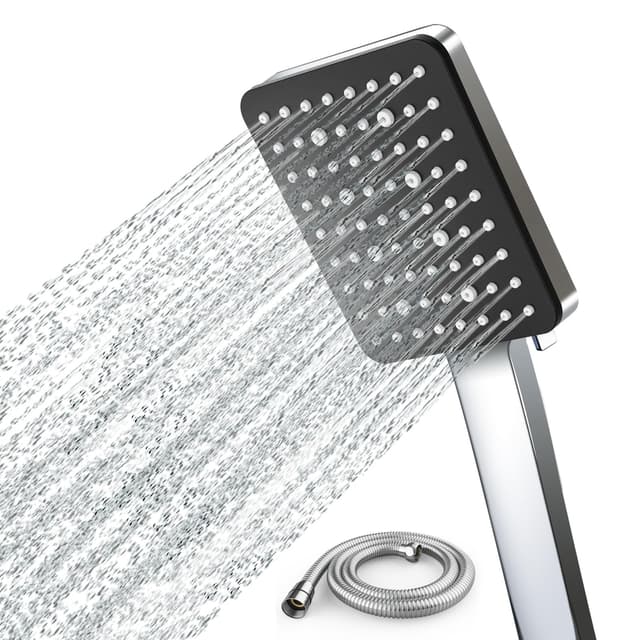 Newentor Duschkopf mit Schlauch in Mattschwarz 🚿 Hochdruck Handbrause mit 6 Strahlarten