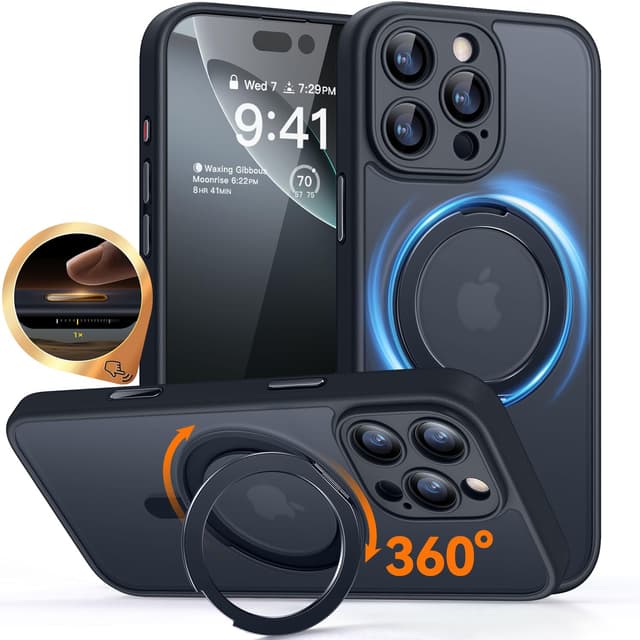 📸 CANSHN 360° Ständer für iPhone 16 Pro Max Hülle mit Kameraschutz [Camera Control Button] für Magsafe (Magnetischer Robust Standring), Matt Schwarz iPhone 16 Pro Max Z- Schwarz 🚀