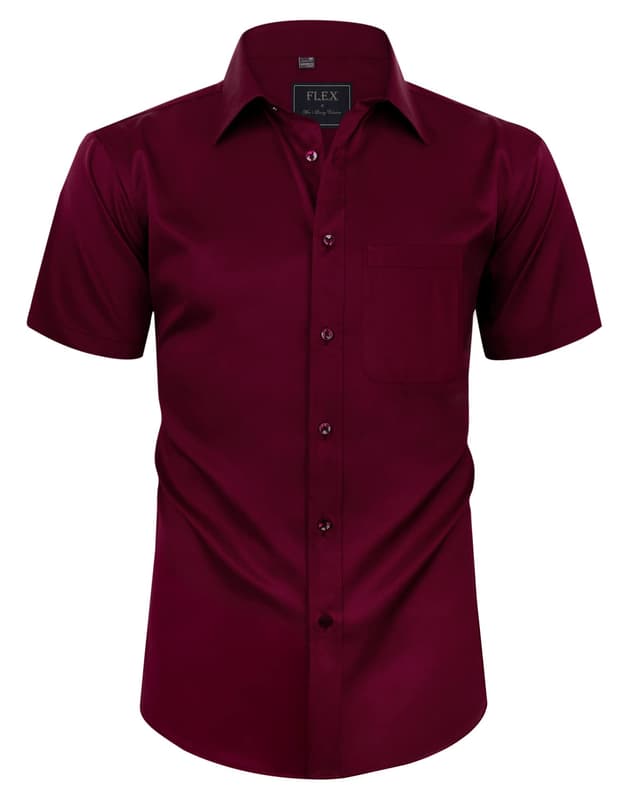 👔 Siliteelon Herren Kurzarm Hemden Casual Regular Fit Bügelfrei Business Hemd Faltenfrei Formales Hemd mit Tasche L C-weinrot
