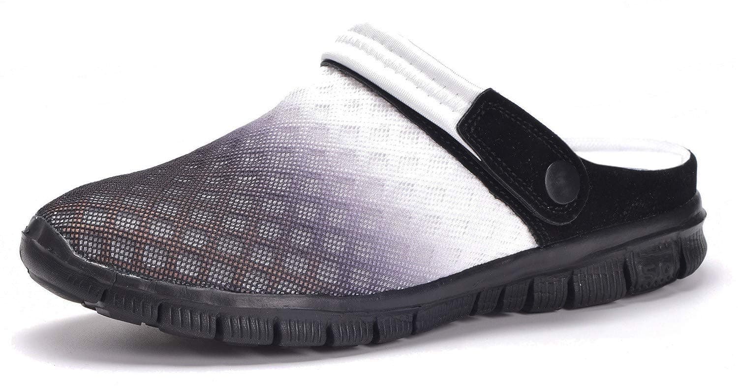 👡 Damen Herren Clogs Hausschuhe Gartenschuhe Sommer Badelatschen Strand Schuhe Sandalen Pantoletten 45 EU Schwarz und Weiß