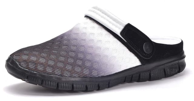 👡 Damen Herren Clogs Hausschuhe Gartenschuhe Sommer Badelatschen Strand Schuhe Sandalen Pantoletten 45 EU Schwarz und Weiß