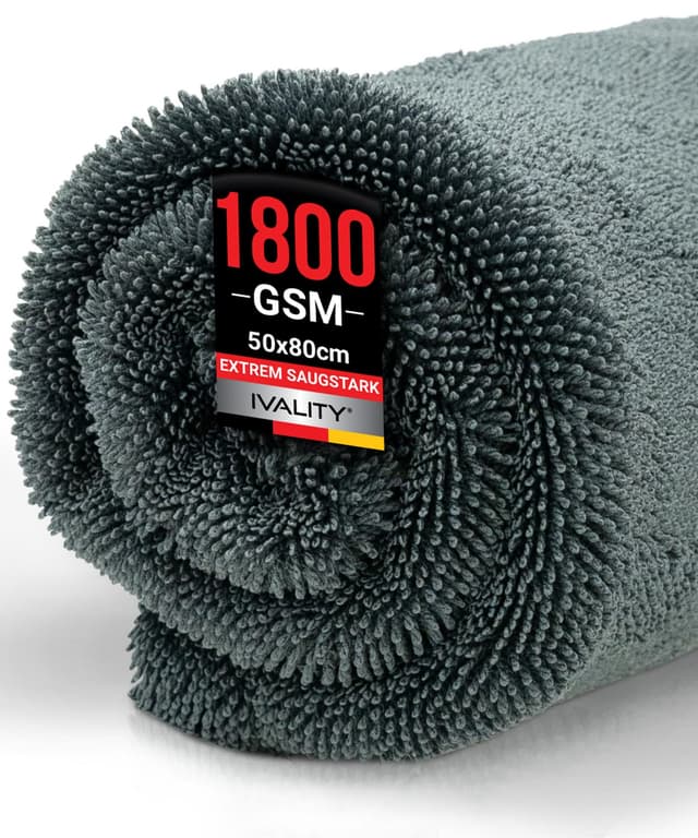 Ivality® Auto Trockentuch XXL 80x50 cm - 1800 GSM Ultra Saugstarke Mikrofasertücher für Autopflege und Motorrad 🚗🏍️