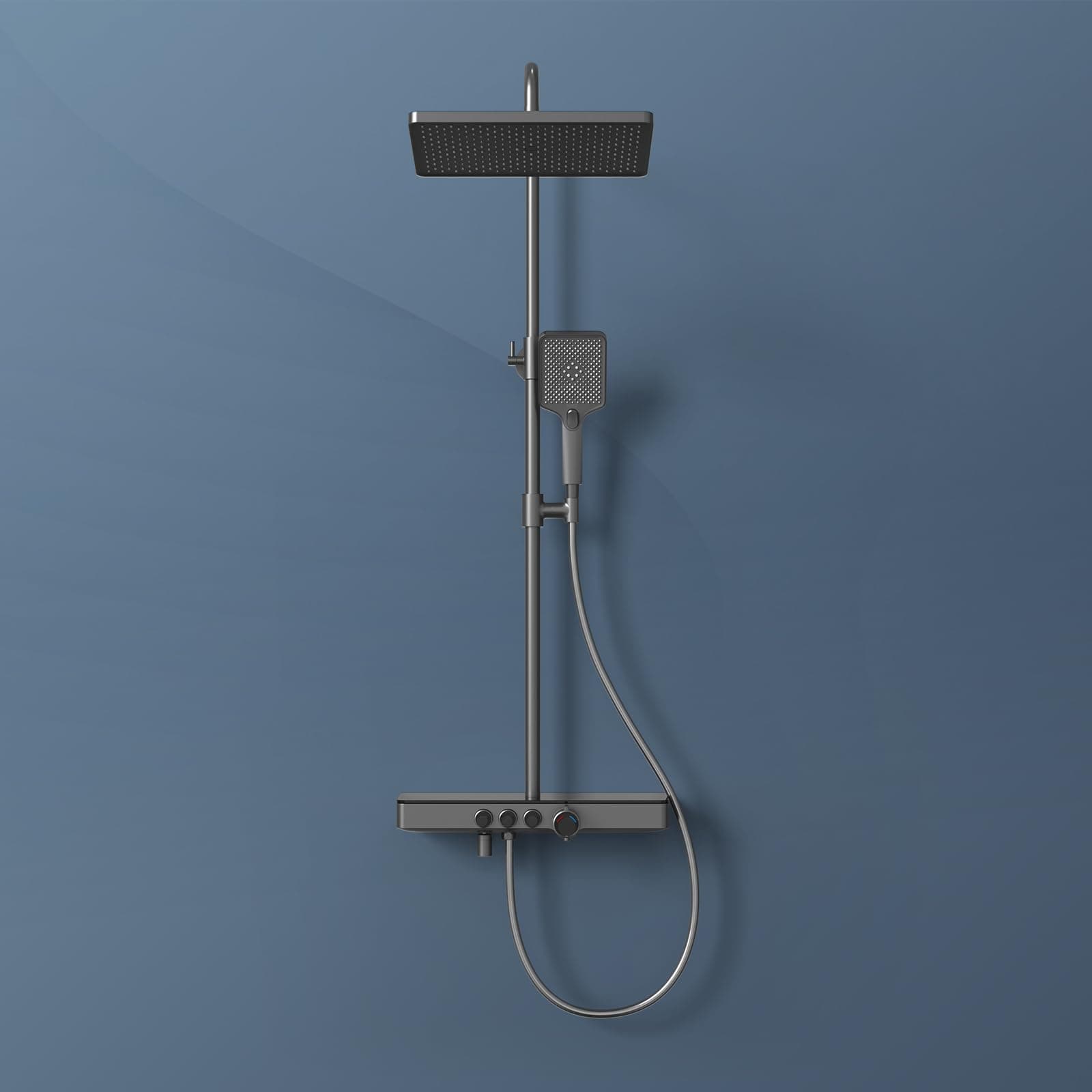 EMKE Duschsystem mit Thermostat und Regendusche in Anthrazit Matt