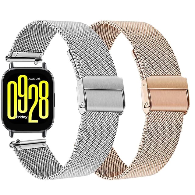 RuenTech Metall Uhrenarmband für Xiaomi Redmi Watch 5 🌟 Aktiv & Lite 🌟 Silber+Rosegold