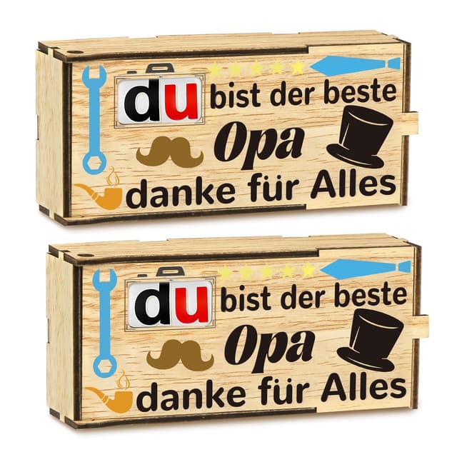 Belillpipi Beste Opa Geschenk Schokoriegel Geschenkbox für Duplo, 2er Set Holz Geschenkbox für Schokoladenriegel Schokolade Aufbewahrungsbox