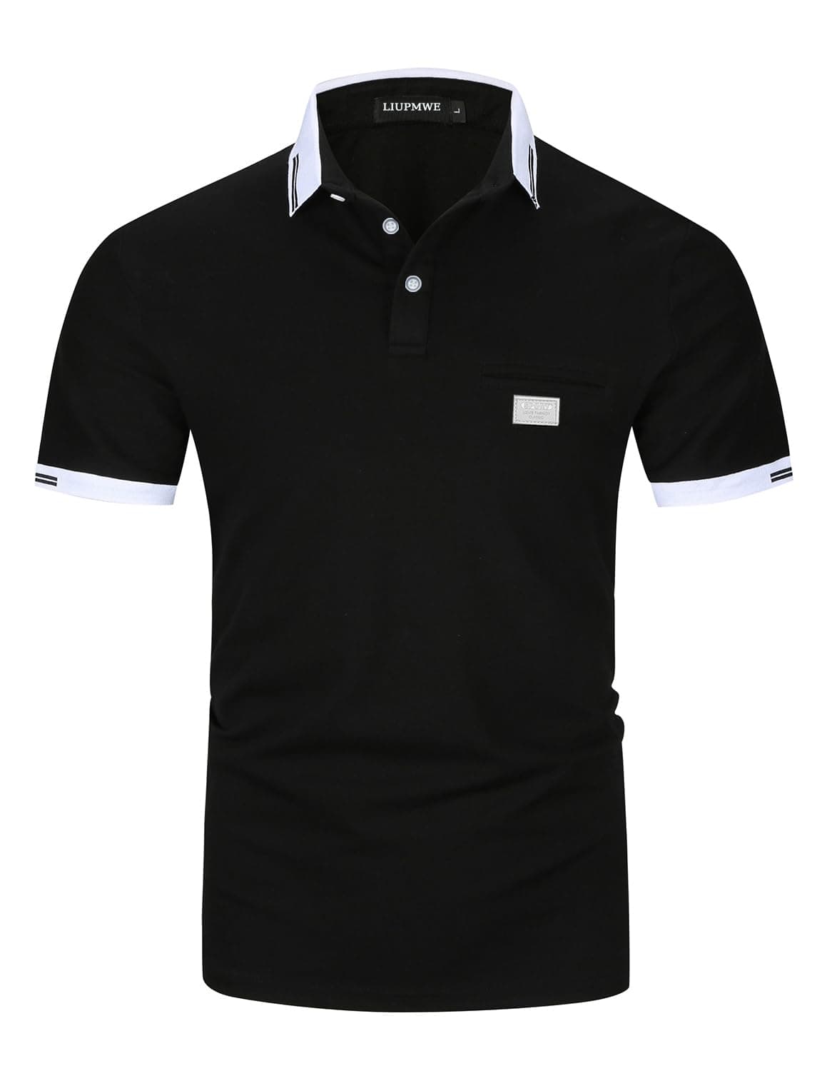 👕 LIUPMWE Poloshirts Herren Kurzarm Golf Poloshirts mit Tasche Kontrastfarbe Ausschnitt Baumwolle Basic T-Shirt Polohemd Sommer XL Schwarz-39