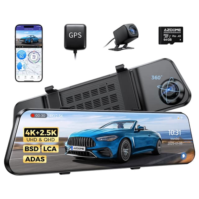 AZDOME 4K Spiegel Dashcam Auto Vorne Hinten - Super Nachtsicht & GPS