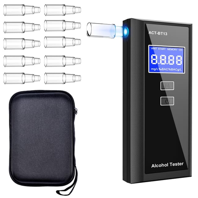 🍻🚗 Swetfela Tragbarer Alkoholtester mit 10 Mundstücken & Tragetasche - Präziser Polizeigenau Alkotester