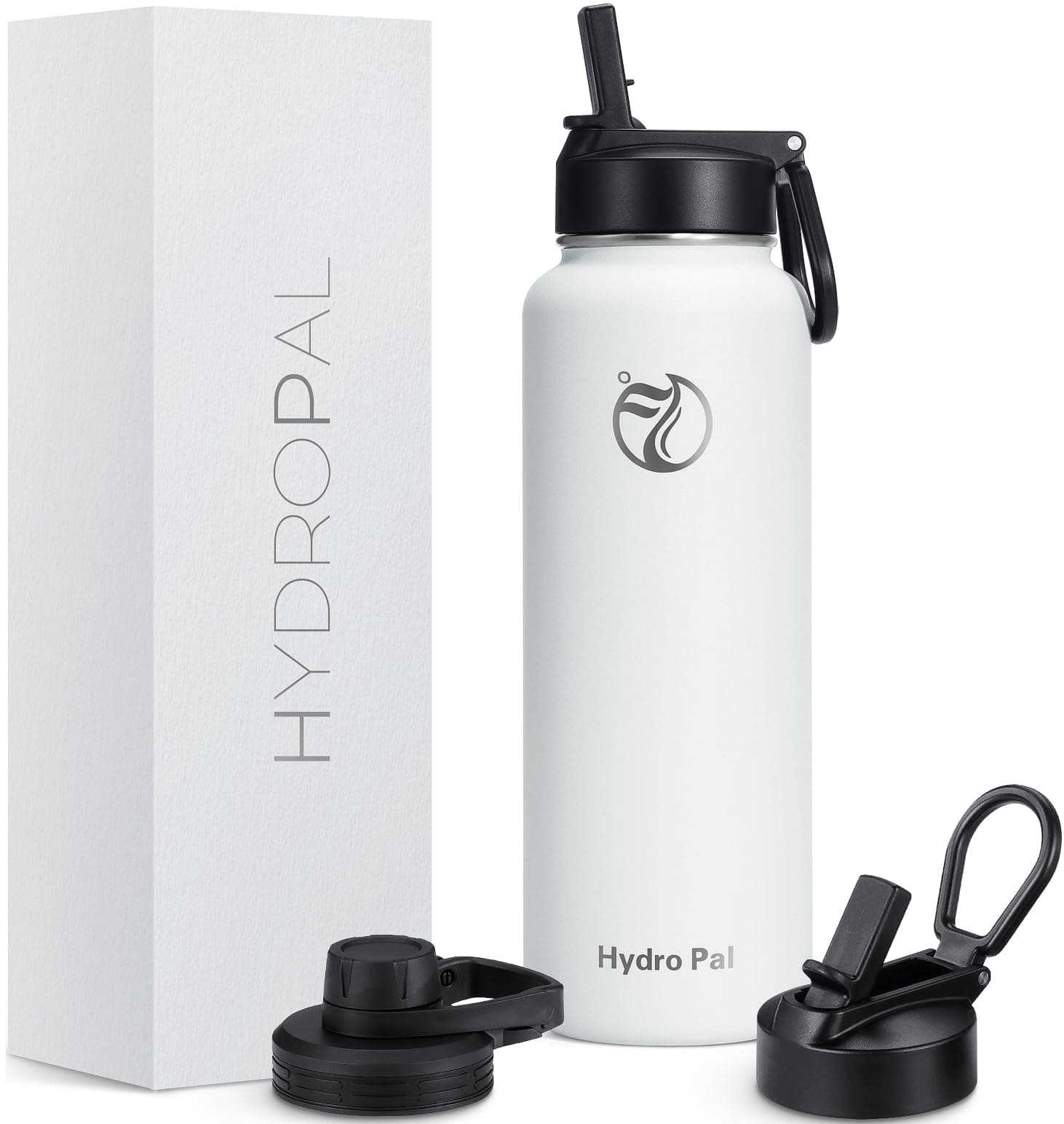 HydroPal Edelstahl Trinkflasche - BPA-Frei - Isolierte Flasche mit Strohhalm & 2 Deckel