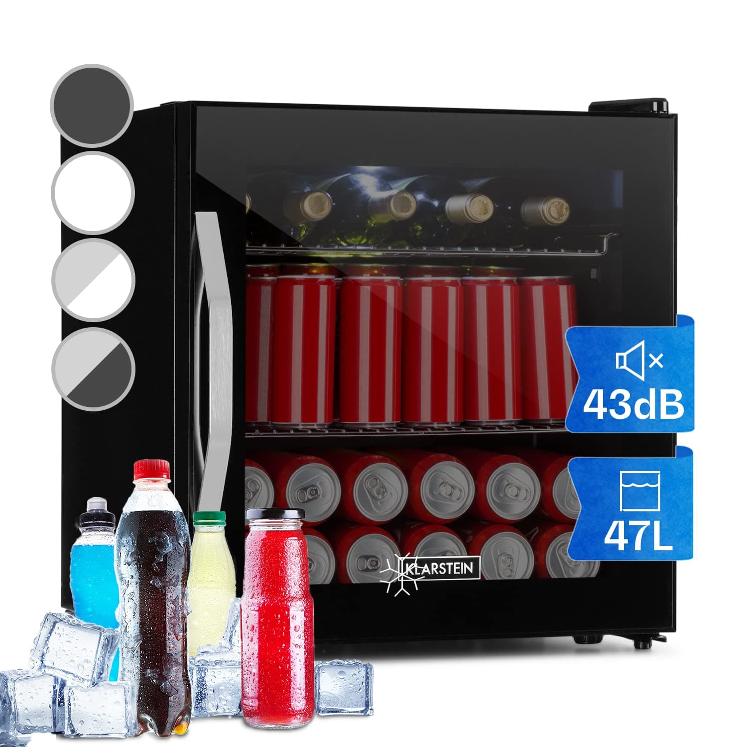 🥂🍻 Klarstein Mini Kühlschrank mit Glastür 47 Liter - Getränkekühlschrank für Zimmer - Indoor/Outdoor Schwarz 🥂🍻