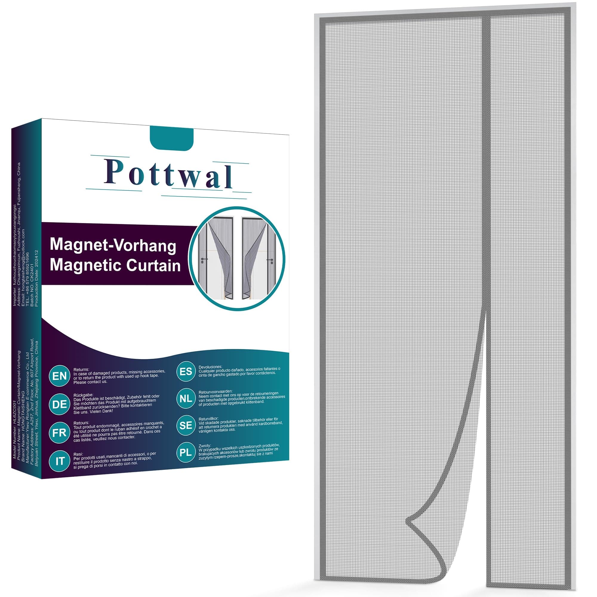 Pottwal Fliegengitter Tür Magnet Seitliche Öffnung, 90x205cm 🚪🪲