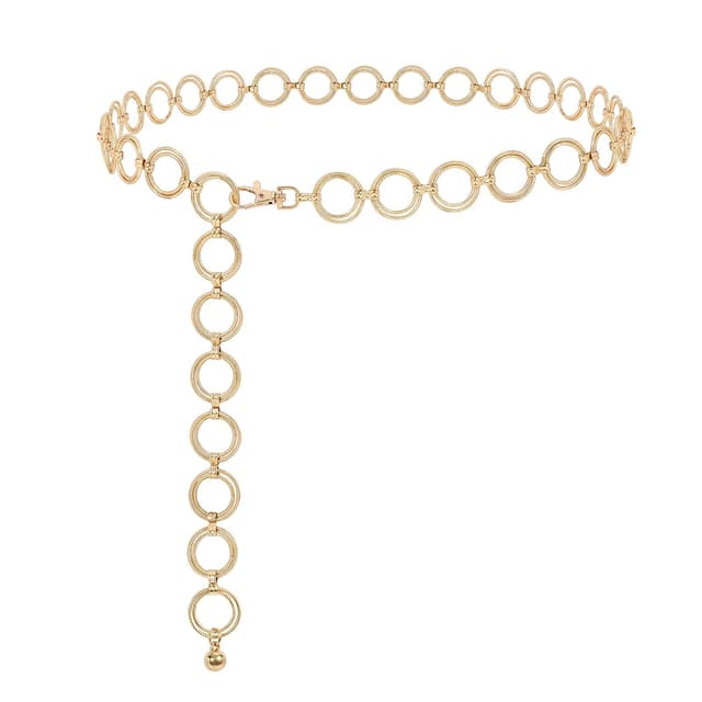 XIAOWU Taillenkette Gürtel Damen aus Metall für Kleid Jeans Verstellbare Legierung Kette Mode Body Link Kettengürtel 110cm - B-o-ring Gold