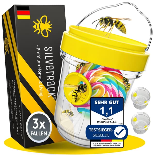 SilverRack Wespenfalle 3er Set - Wespenabwehr mit natürlichen Lockstoff - 🥇BEI KUNDEN SEHR BELIEBT