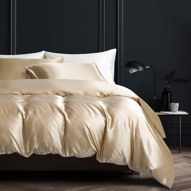 🌟 Boqingzhu Satin Bettwäsche 135x200cm 4Teilig Gold Uni Glatt Seide Glanzsatin Bettwäsche Set 🌙