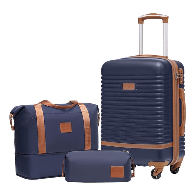 🛄 COOLIFE Koffer Trolley Reisekoffer Set - Blau/Braun Handgepäck-Set 3tlg 🛄