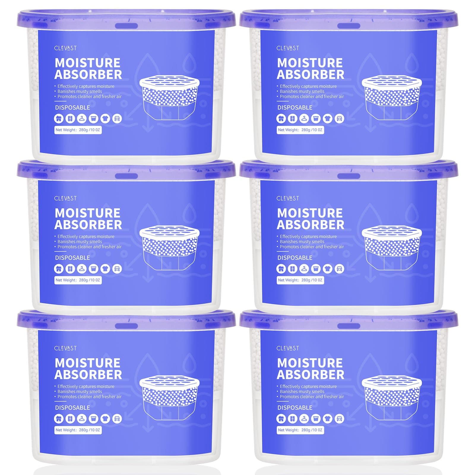 CLEVAST 6x Luftentfeuchter Box, Feuchtigkeitsentferner Absorber, Raumentfeuchter für Küche, Bad & Wohnzimmer, luftentfeuchter Ohne Strom Violet 6pack 🌬️💧