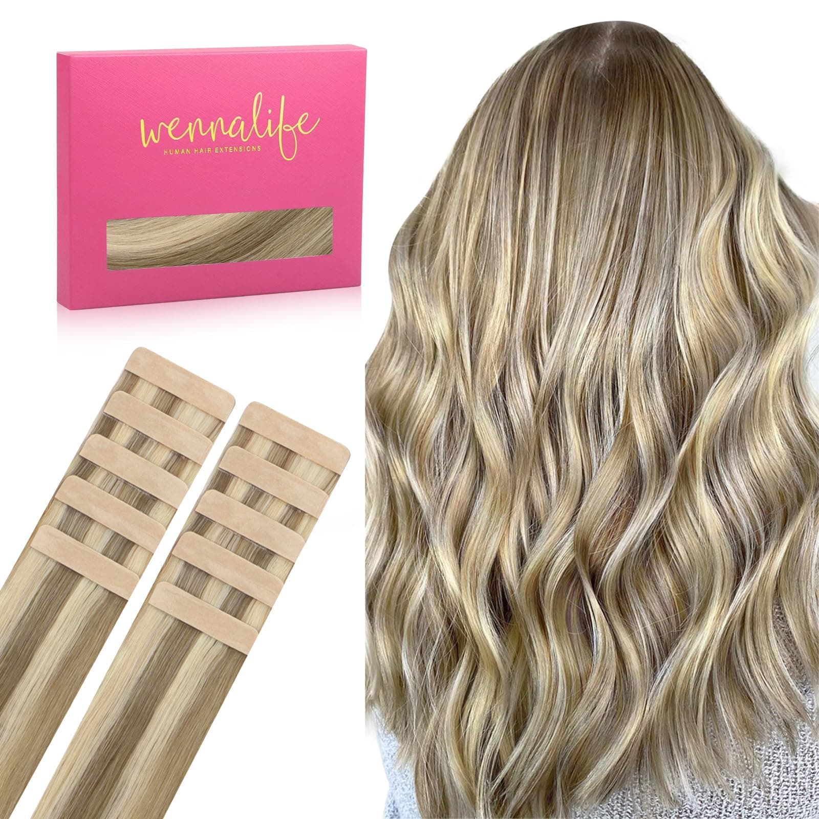 WENNALIFE Tape Extensions Echthaar - 45cm 25g 10 Stück 💇‍♀️