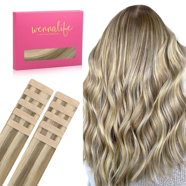 WENNALIFE Tape Extensions Echthaar - 45cm 25g 10 Stück 💇‍♀️