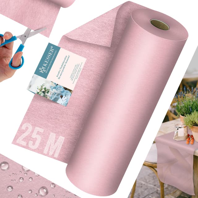🌟 KESSER® Vlies Tischläufer Modern 30cm x 25m | Tischdekoration für Hochzeiten, Geburtstage, Taufen, Einschulung & Allen Feierlichkeiten | Tischband abwaschbar, wasserabweisend & wetterfest, Rosé Gold 30cm x 25m 🎉