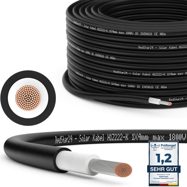 RedStar24 Premium Solarkabel 4mm² Schwarz - 50m - TÜV SÜD geprüft