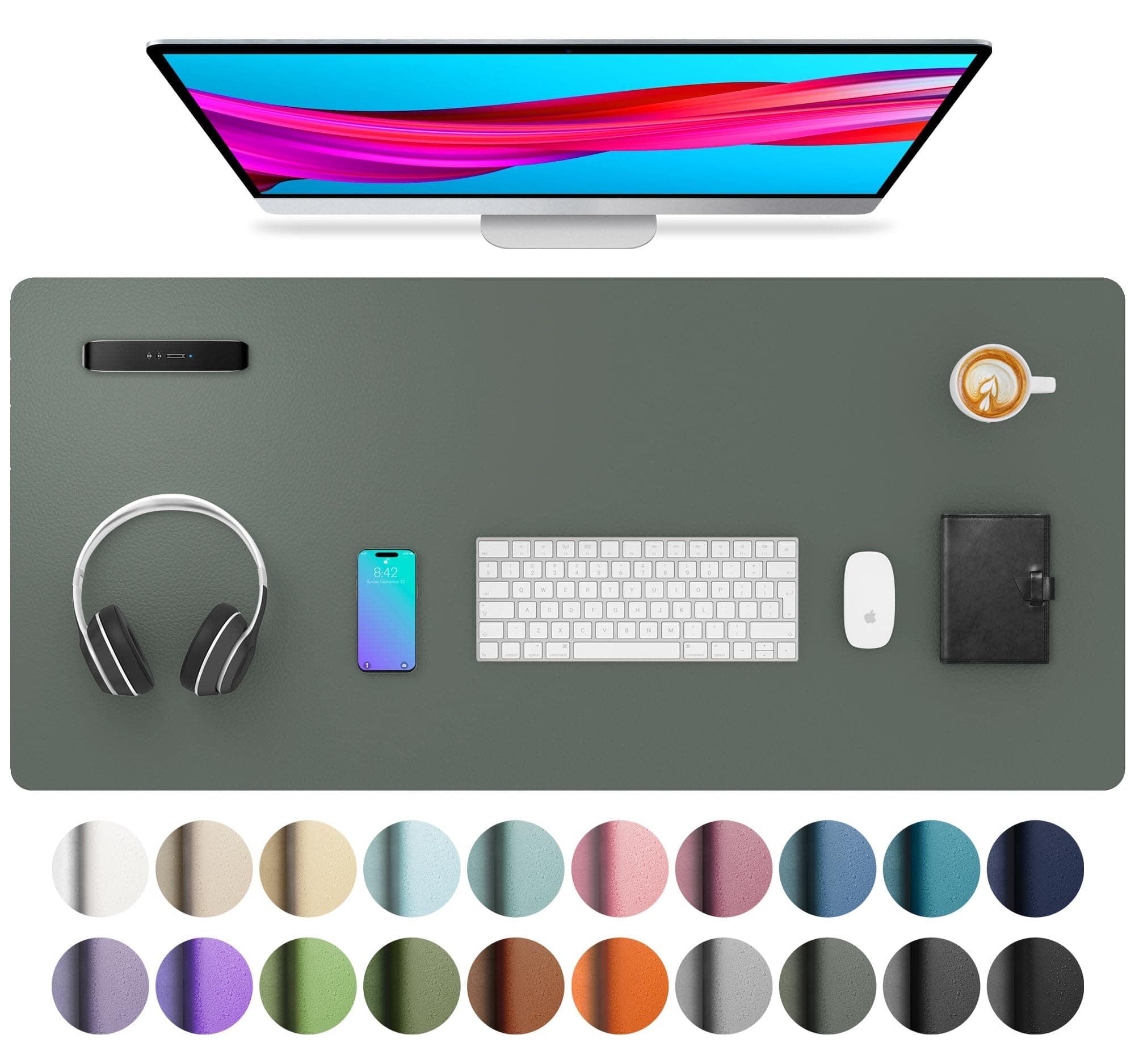 🌿 Aothia Schreibtischunterlage & Mauspad 🖱️ PU Leder & Rutschfeste Wildleder 🌟 Multifunktionales Mousepad/Laptop Schreibunterlage 🌈 Tisch-Schutz Unterlage für Büro/Home (Dschungel Grün, 91x43cm)