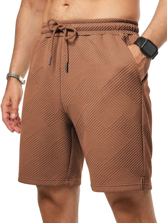 🔥 JMIERR Herren Textur Kurze Hosen mit 3 Taschen 2025 Sommer Casual Loose Shorts Elastische Taille A Braun M 🔥