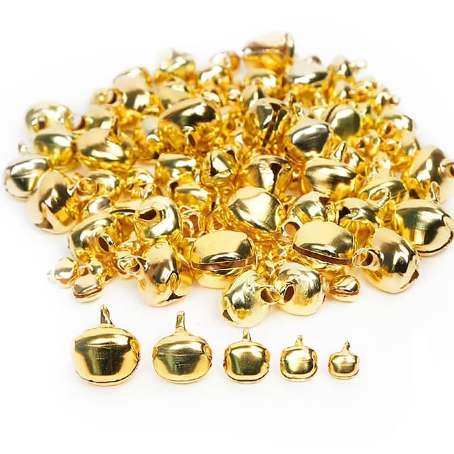 Qiantull 200 Stück Klein Glöckchen Mini Schellen Glocken zum Basteln Metallglöckchen aus Kupfer Rostschutz Klangvoll Bells für DIY Basteln Weihnachten Glöckchenstäbe Hochzeit Schmuck DekoGolden Golden 14mm 🛎️
