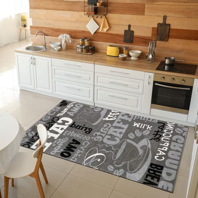 VIMODA Küchenteppich Grau Trendiger Kaffee Teppich 160x220 cm