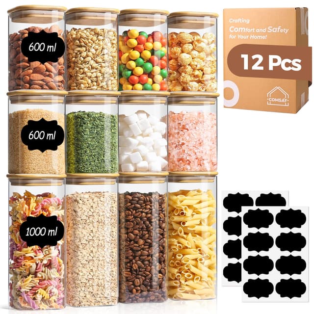 ComSaf Vorratsgläser mit Deckel Luftdicht, 12er Set Glasbehälter 🍲🥫